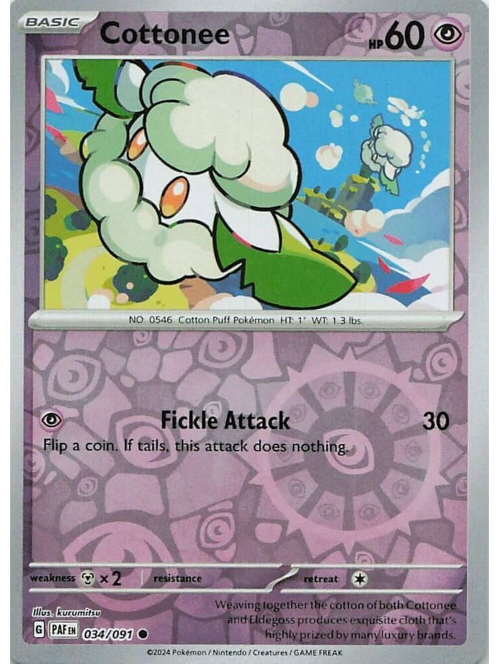 Common Pokemon TCG 2024 Cottonee NM PAF